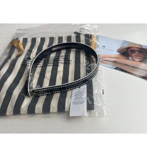 RARE Lele Sadoughi Timeless Chic Black Acetate Crystal Slim Headband Gold Logo main image 4